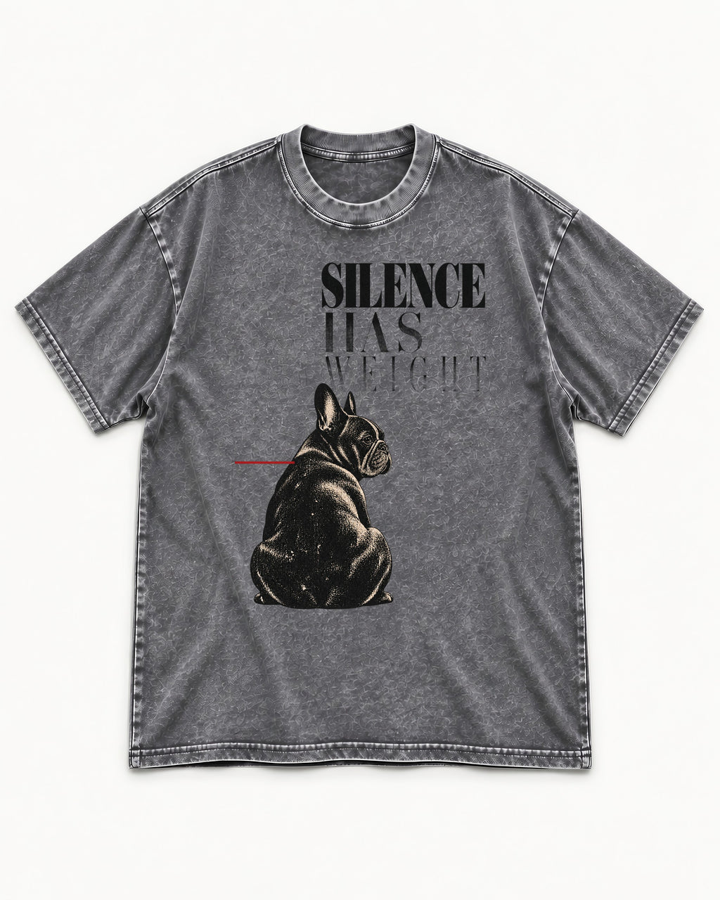 Silence Has Weight Frenchie Washed Tee in Gray, flat lay product photo