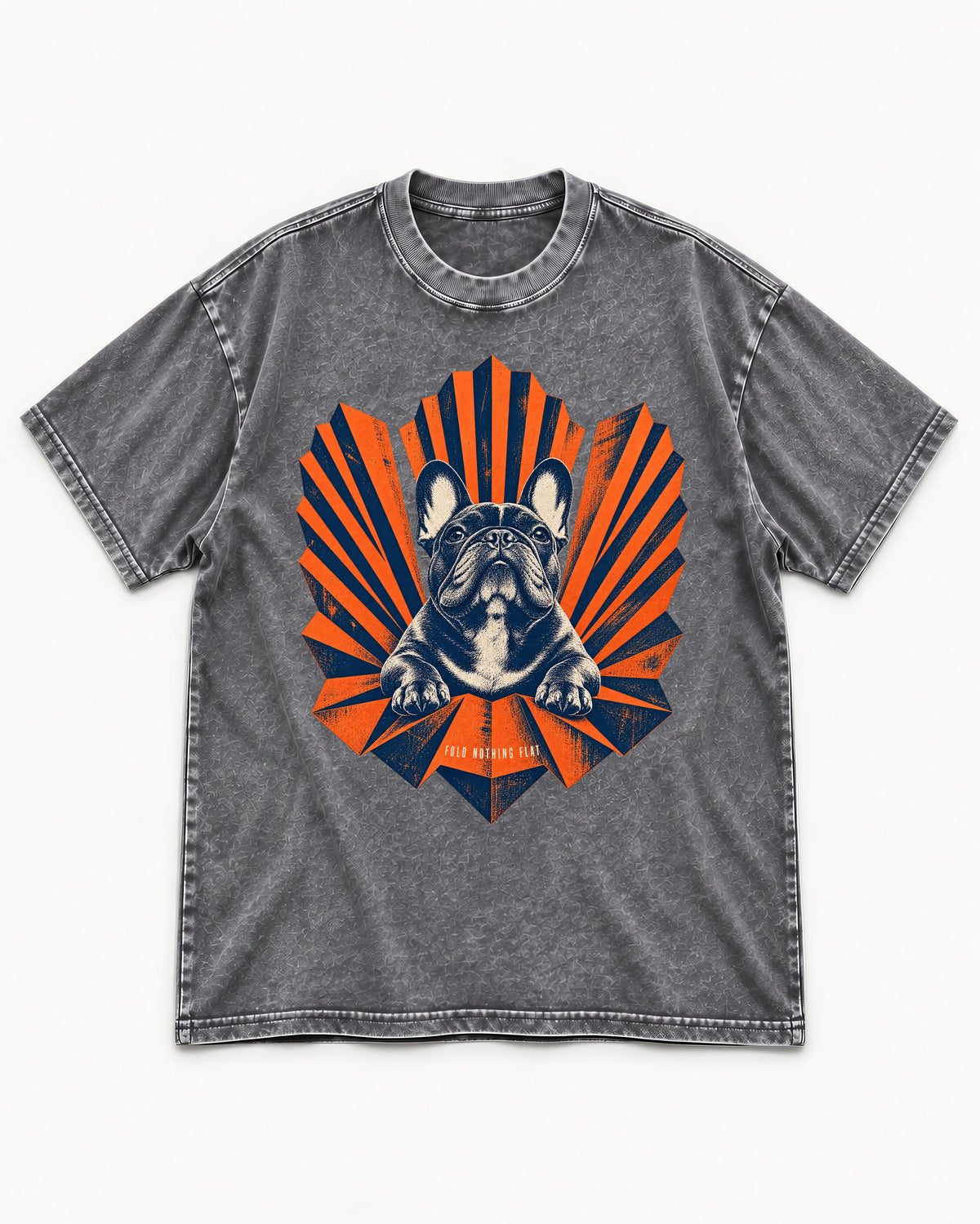 Frenchie Fold Nothing Flat Geometric Fan Graphic Washed Tee in Gray, flat lay product photo