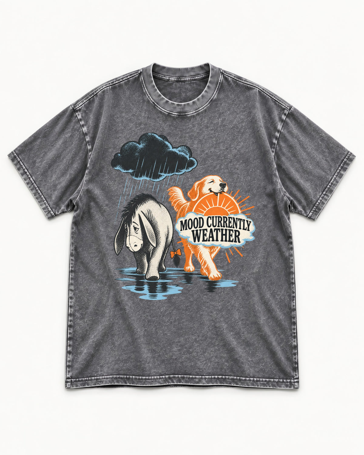 Mood Currently Golden Retriever Weather Washed Tee in Gray, flat lay product photo