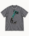 Doberman Oversized Leash Hardware Walk Graphic Washed Tee in Gray, flat lay product photo