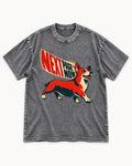 Corgi Next Page Now Pennant Graphic Washed Tee in Gray, flat lay product photo