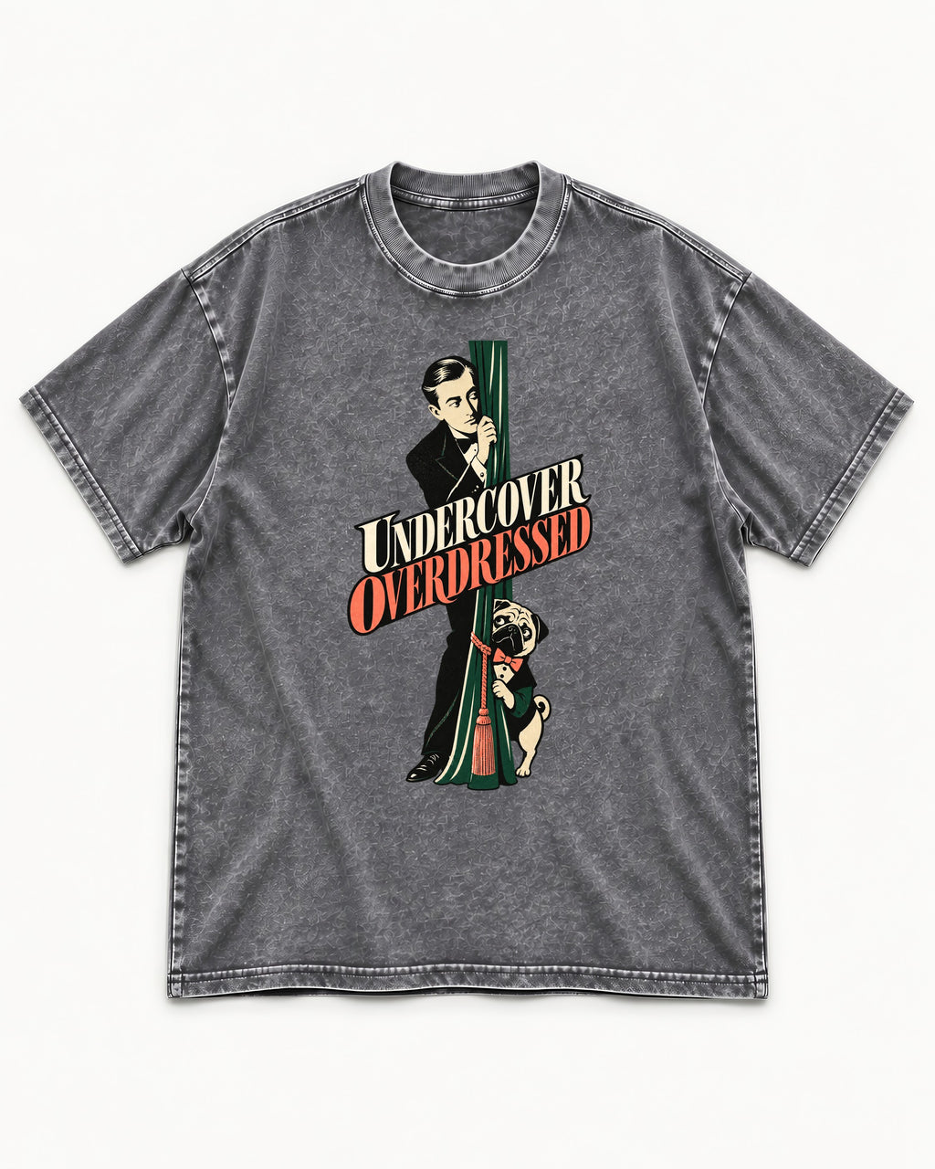 Undercover Overdressed Pug Washed Tee in Gray, flat lay product photo