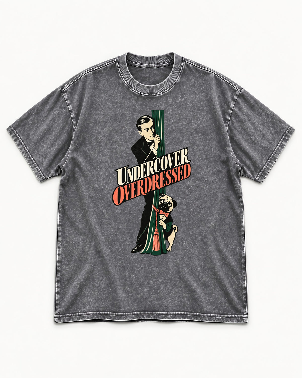 Undercover Overdressed Pug Washed Tee in Gray, flat lay product photo
