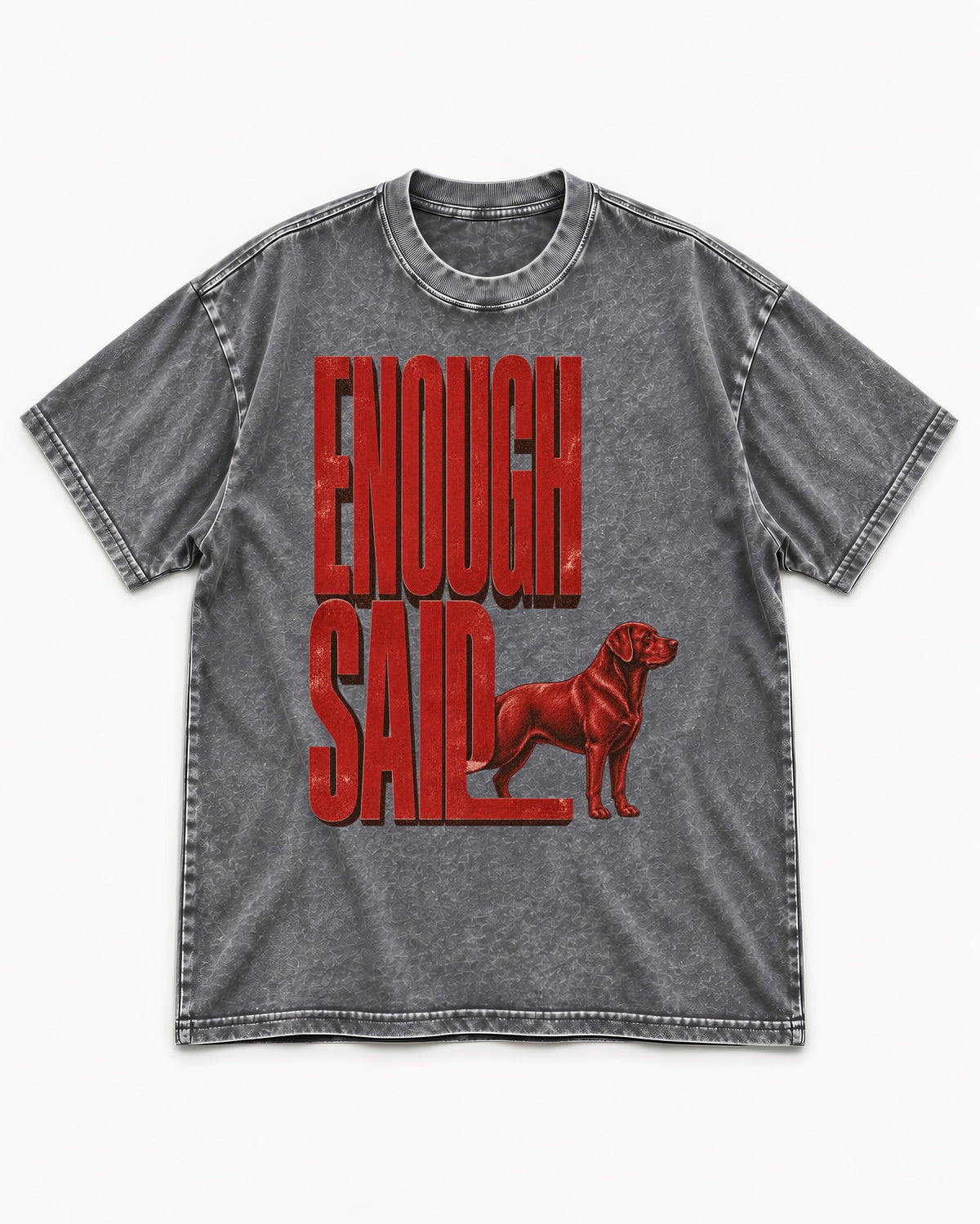 Labrador Retriever Enough Said Standing Typography Graphic Washed Tee in Gray, flat lay product photo