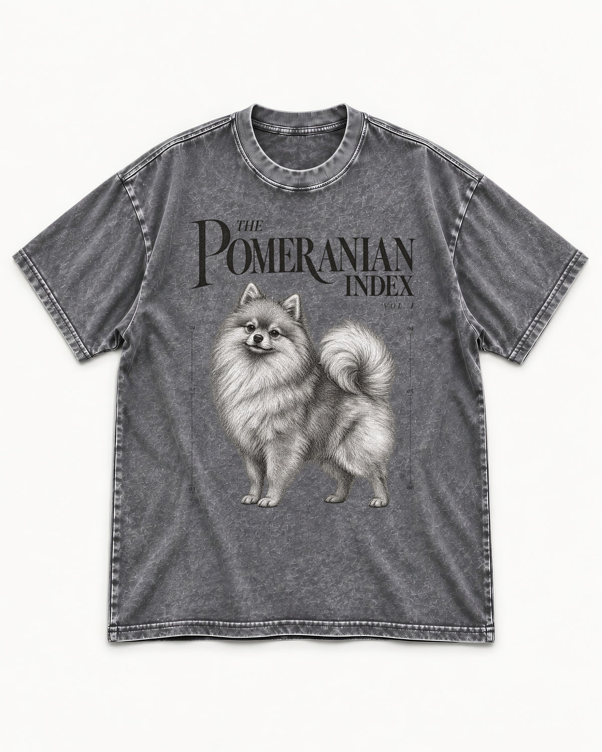 The Pomeranian Index Washed Tee in Gray, flat lay product photo