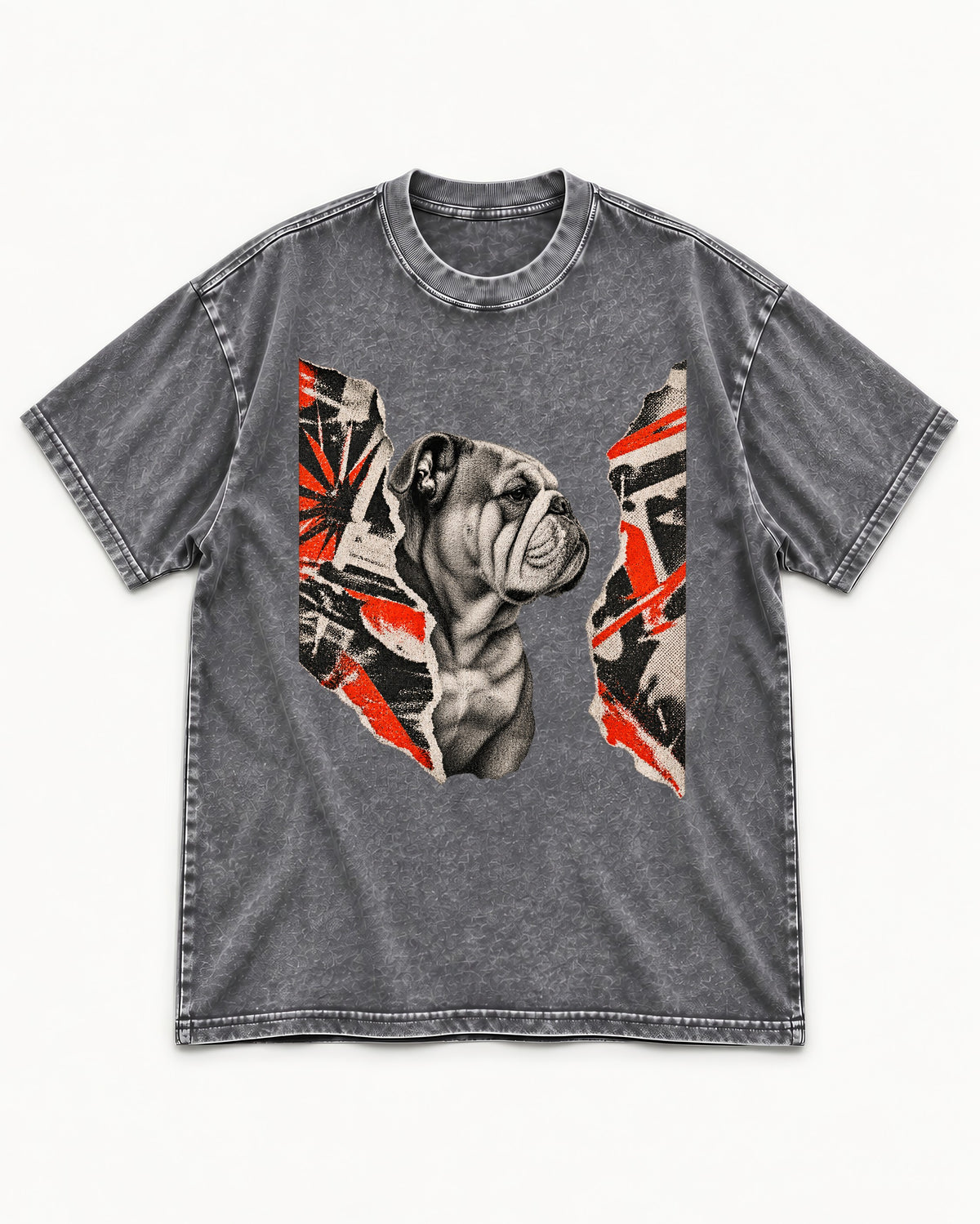 English Bulldog Unbowed Washed Tee in Gray, flat lay product photo
