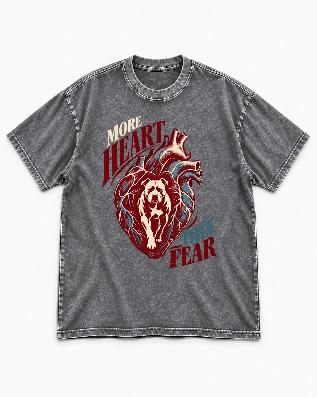Pitbull More Heart Than Fear Anatomical Heart Graphic Washed Tee in Gray, flat lay product photo