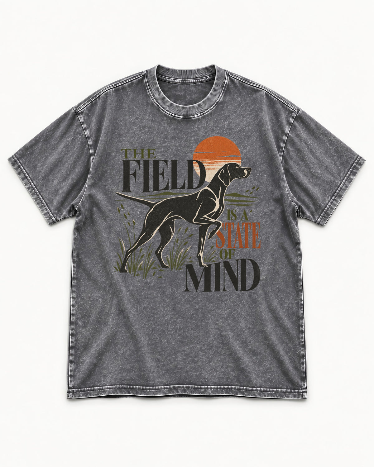 German Shorthaired Pointer Field State of Mind Washed Tee in Gray, flat lay product photo
