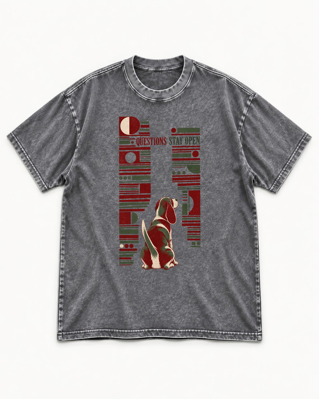 Beagle Questions Stay Open Washed Tee in Gray, flat lay product photo
