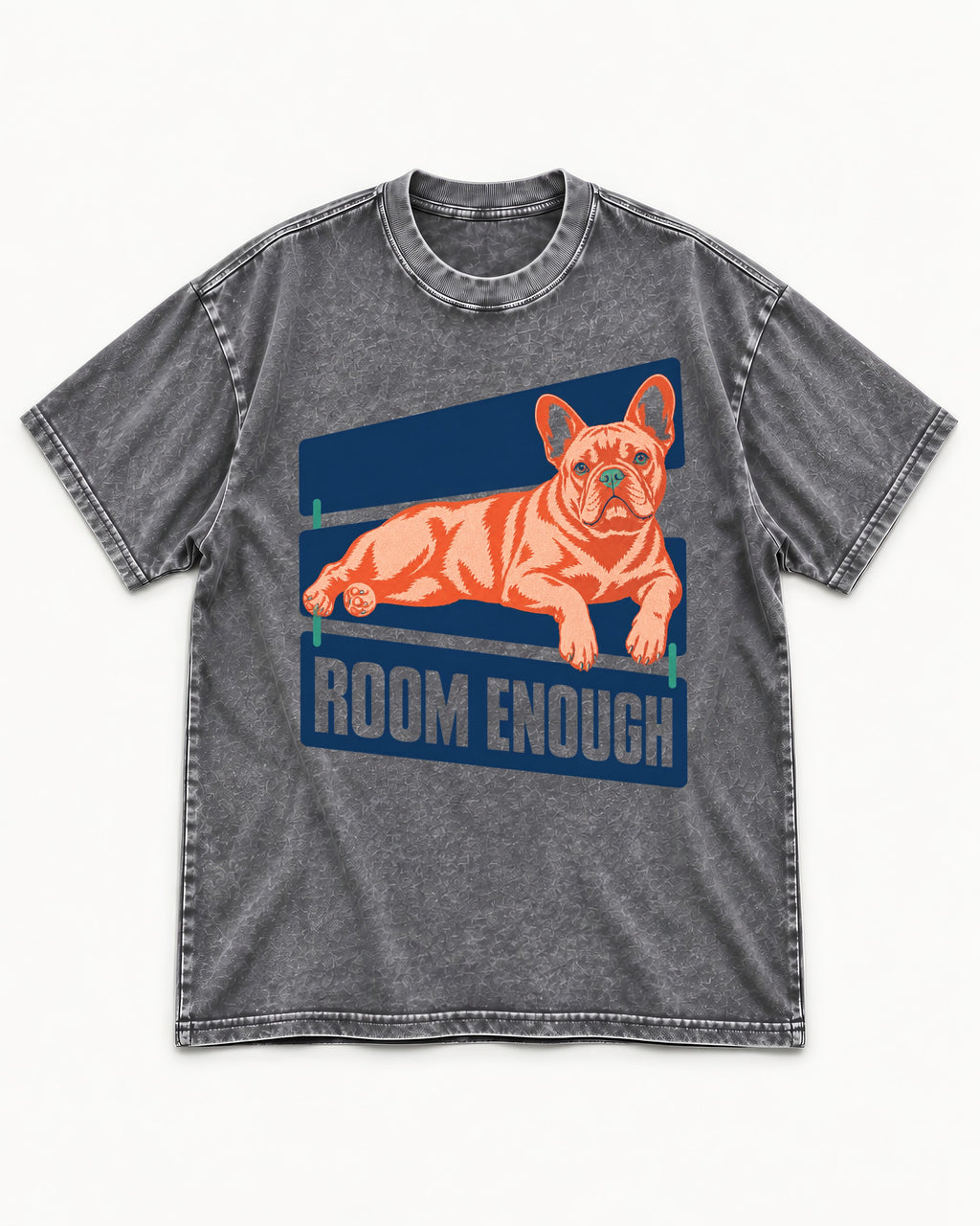 Room Enough for Frenchie Washed Tee in Gray, flat lay product photo