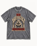 English Bulldog Be Difficult to Dislodge Stone Arch Graphic Washed Tee in Gray, flat lay product photo