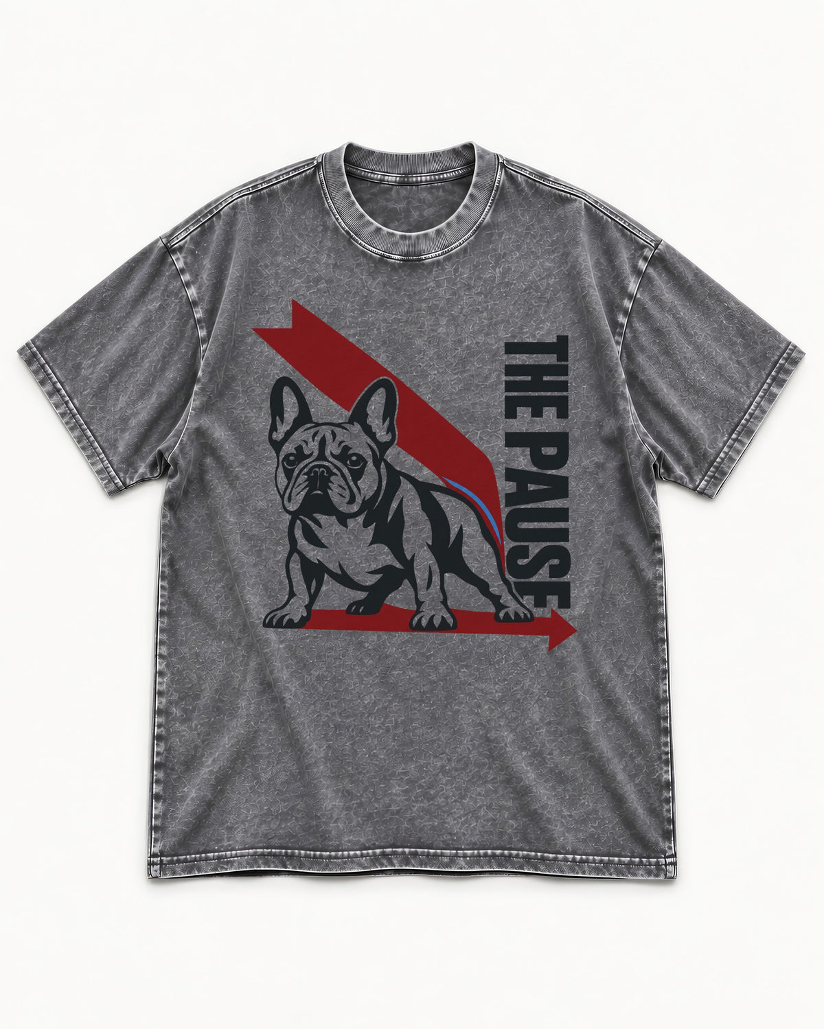 The Frenchie Pause Washed Tee in Gray, flat lay product photo