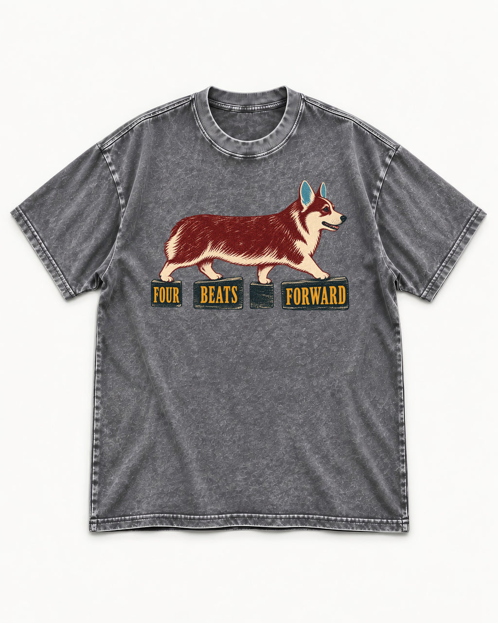Corgi Four Beats Forward Washed Tee in Gray, flat lay product photo