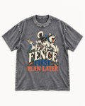 Husky Fence First Plan Later Garden Escape Graphic Washed Tee in Gray, flat lay product photo