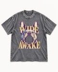 Frenchie Wide Awake Yawn Graphic Washed Tee in Gray, flat lay product photo