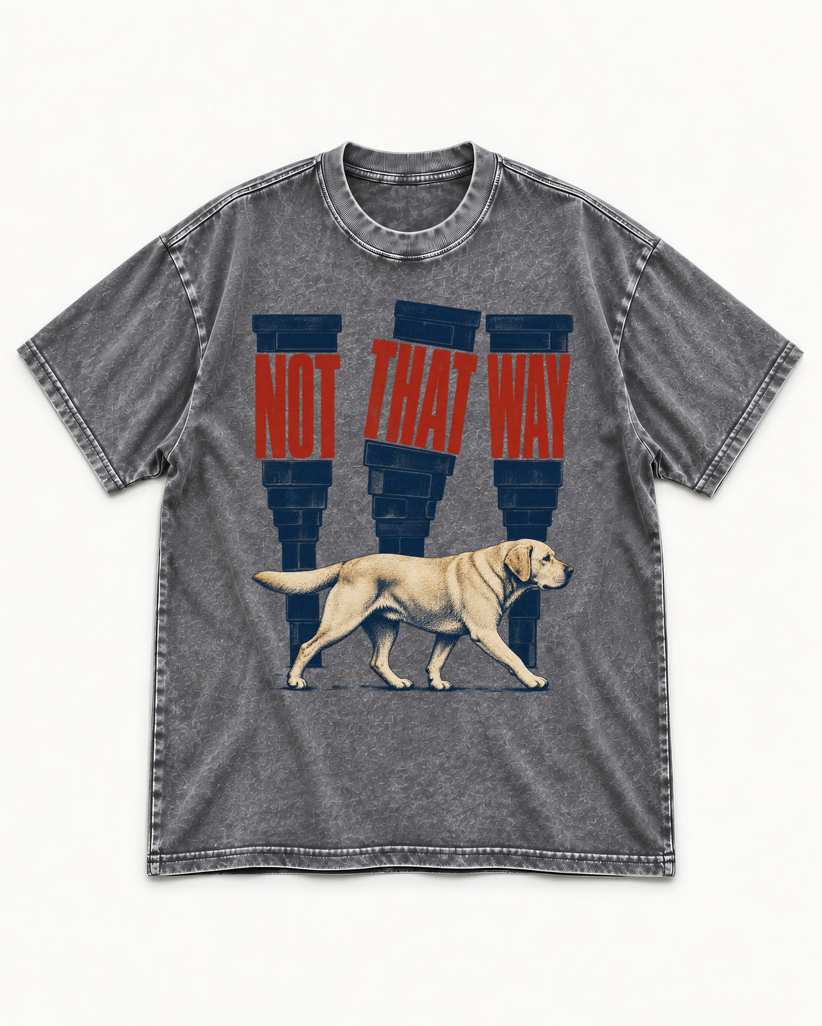Not That Way Labrador Retriever Washed Tee in Gray, flat lay product photo
