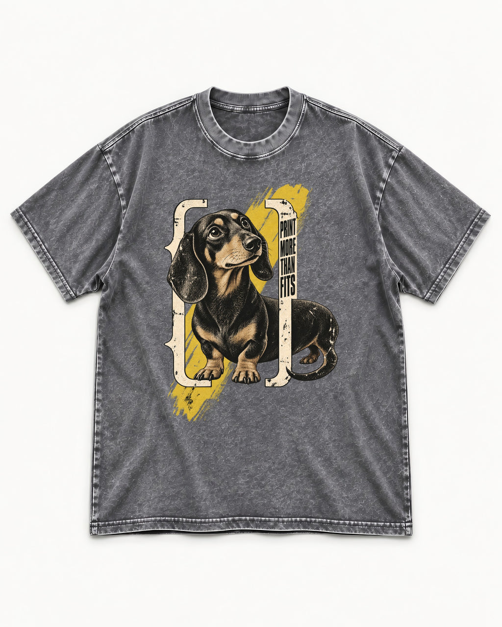 Dachshund More Than Fits Washed Tee in Gray, flat lay product photo