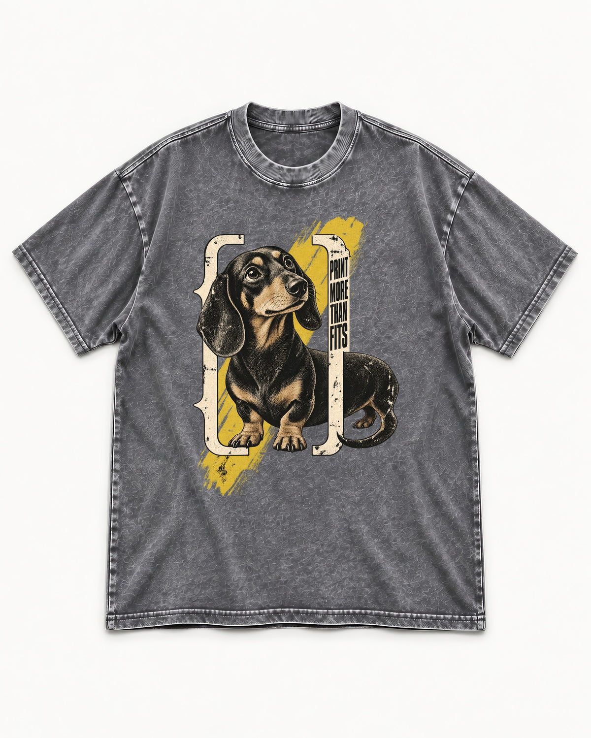 Dachshund More Than Fits Washed Tee in Gray, flat lay product photo