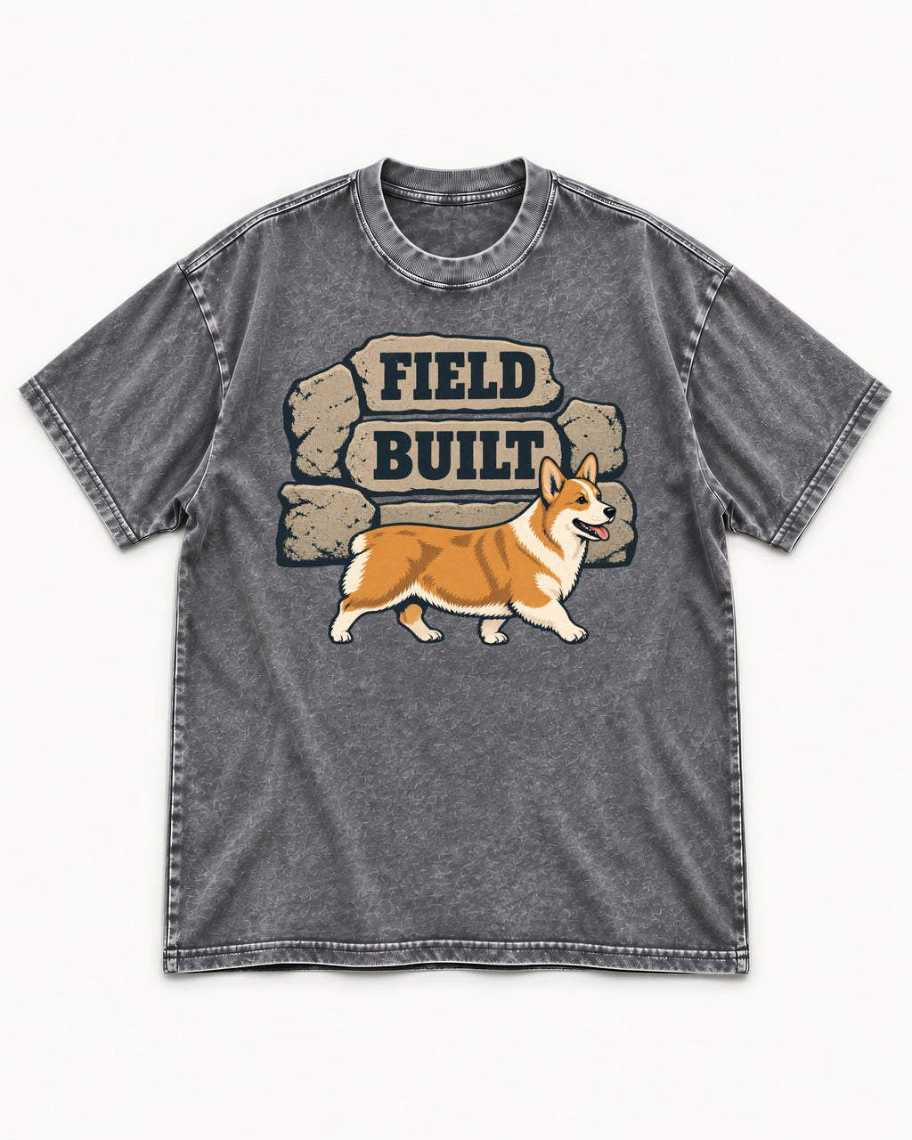 Field Built Corgi Washed Tee in Gray, flat lay product photo