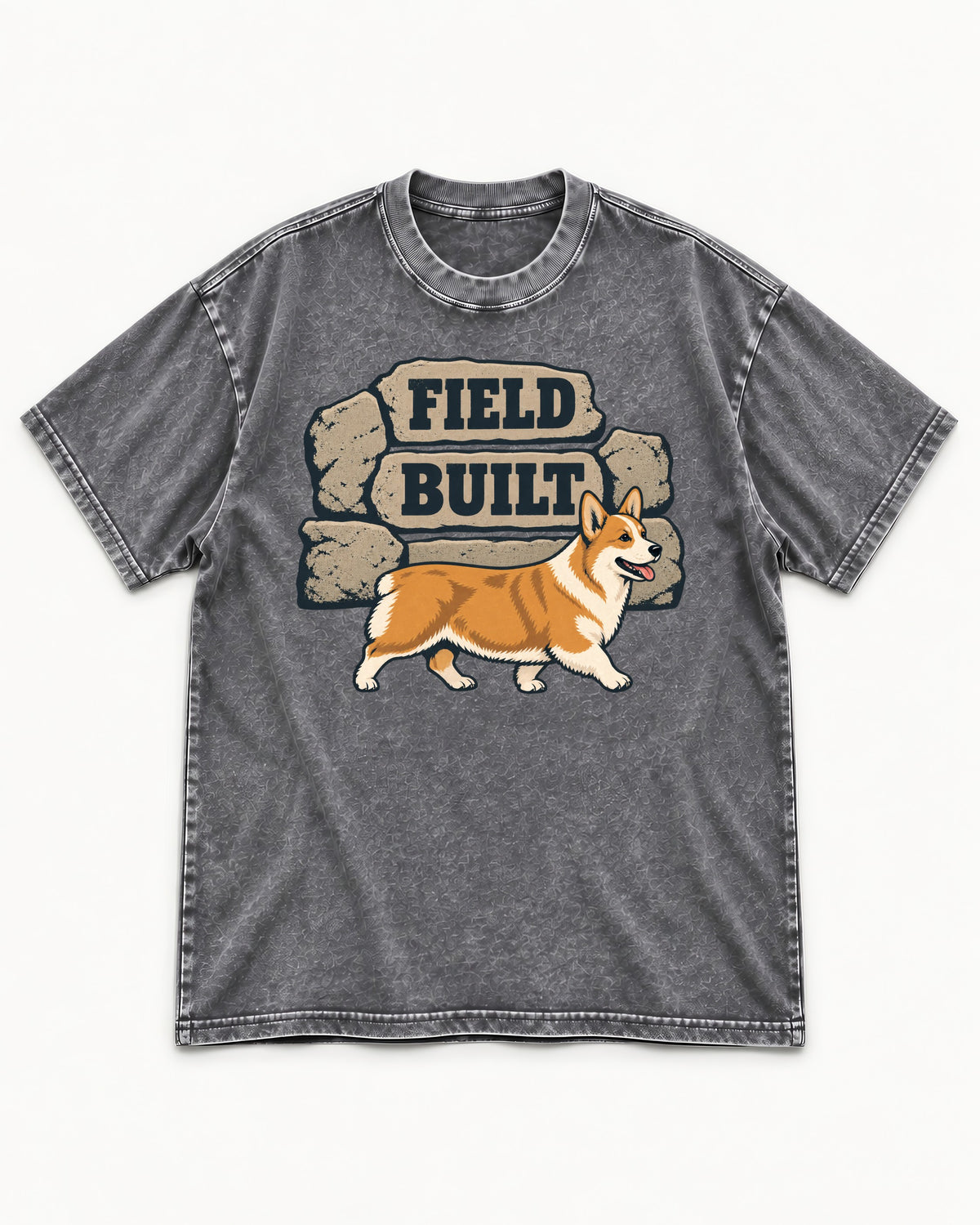 Field Built Corgi Washed Tee in Gray, flat lay product photo