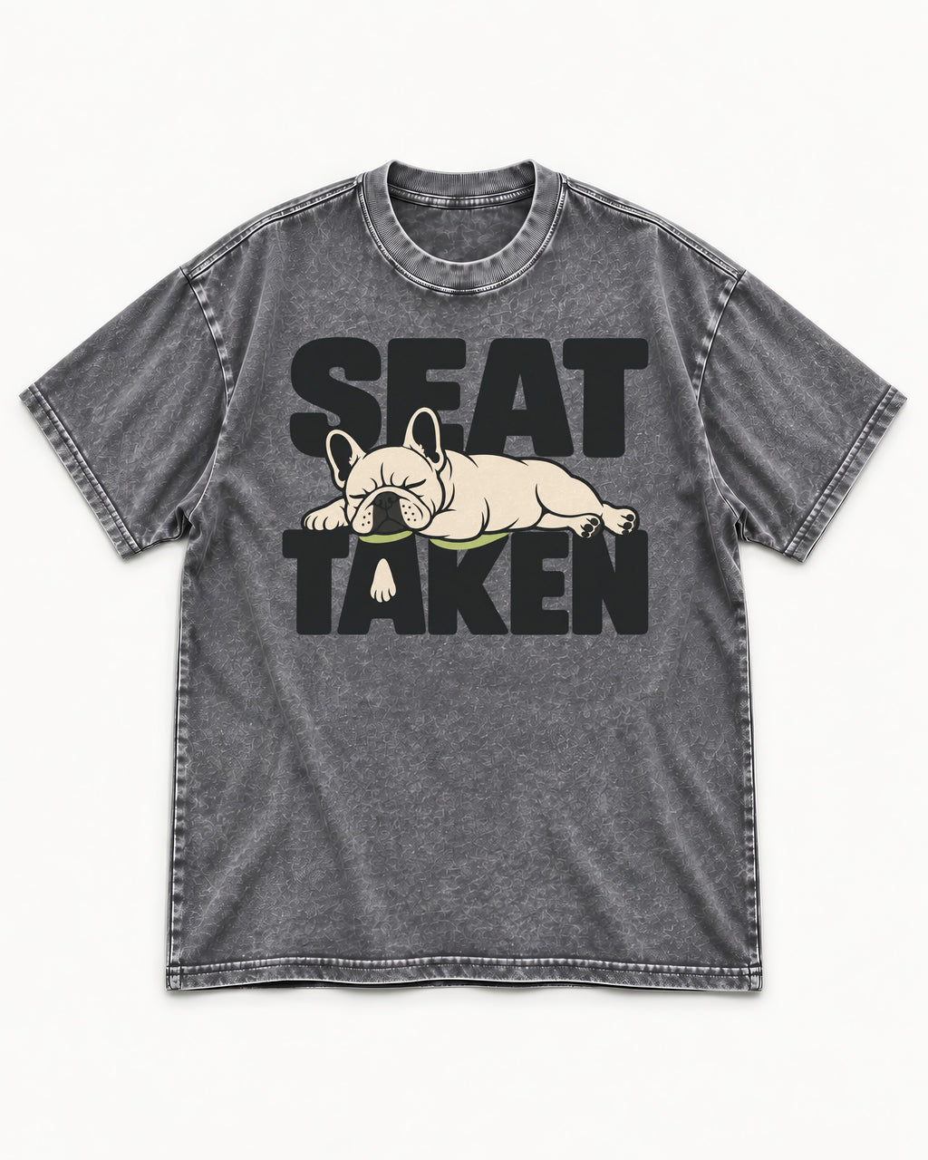 Seat Taken by Frenchie Washed Tee in Gray, flat lay product photo