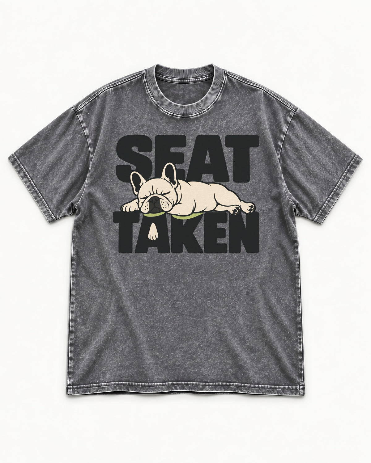 Seat Taken by Frenchie Washed Tee in Gray, flat lay product photo