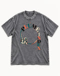 Shih Tzu Plume Index Circular Typography Graphic Washed Tee in Gray, flat lay product photo