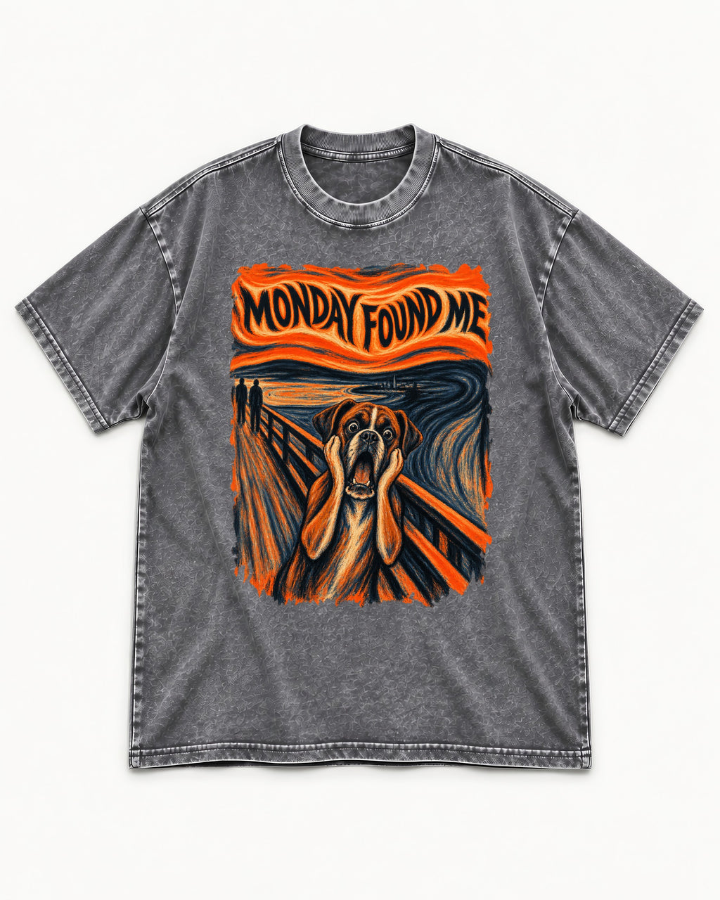 Monday Found Me Scream Boxer Washed Tee in Gray, flat lay product photo