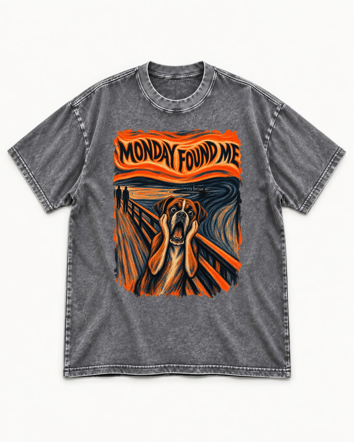 Monday Found Me Scream Boxer Washed Tee in Gray, flat lay product photo