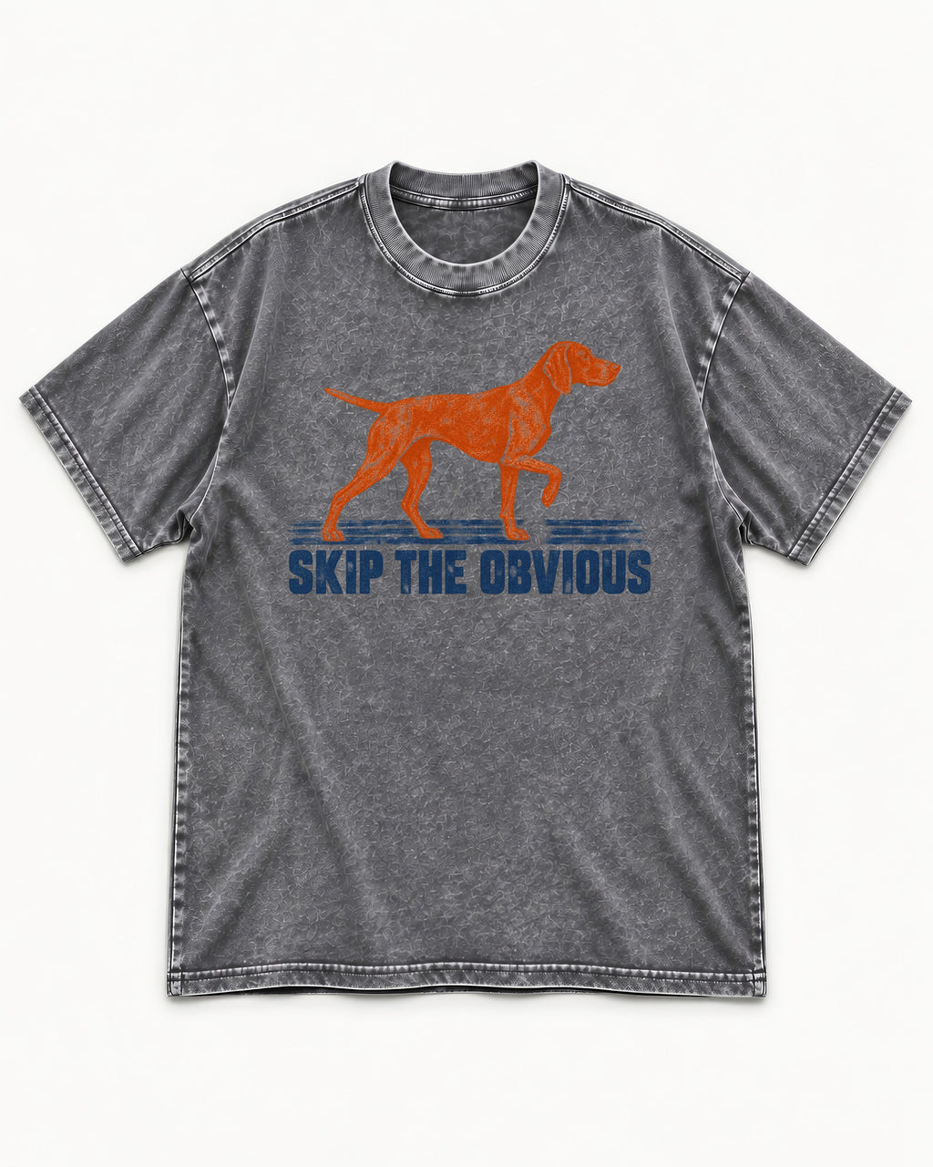 Skip the Obvious German Shorthaired Pointer Washed Tee in Gray, flat lay product photo