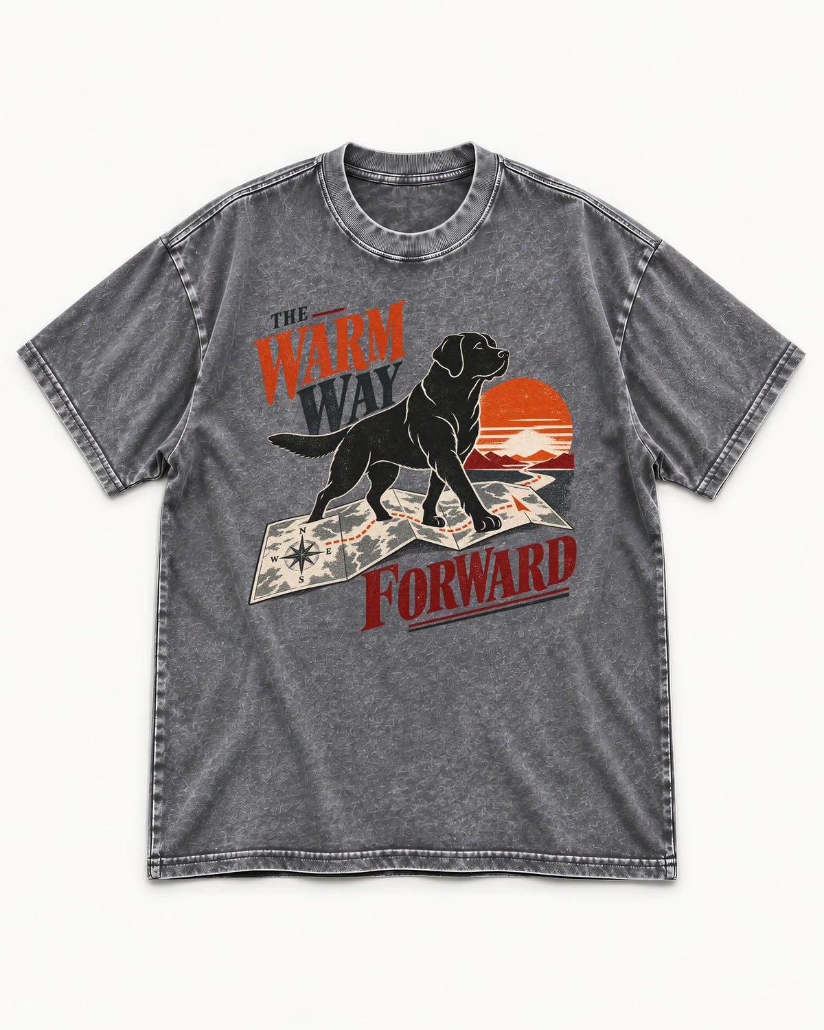 The Warm Way Forward Labrador Retriever Washed Tee in Gray, flat lay product photo