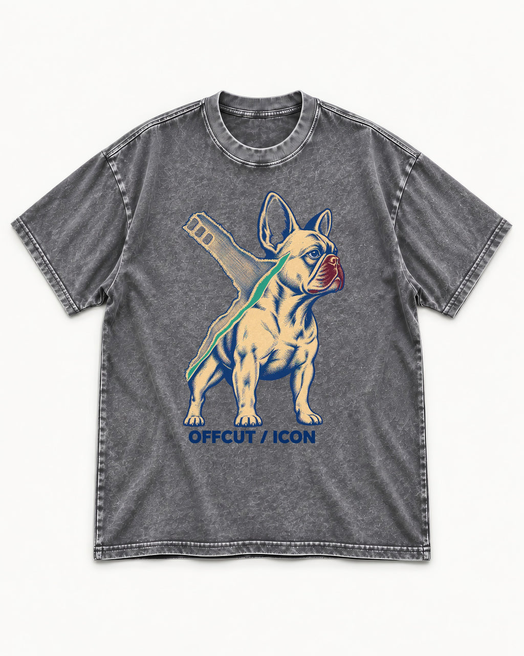 Offcut Frenchie Icon Washed Tee in Gray, flat lay product photo