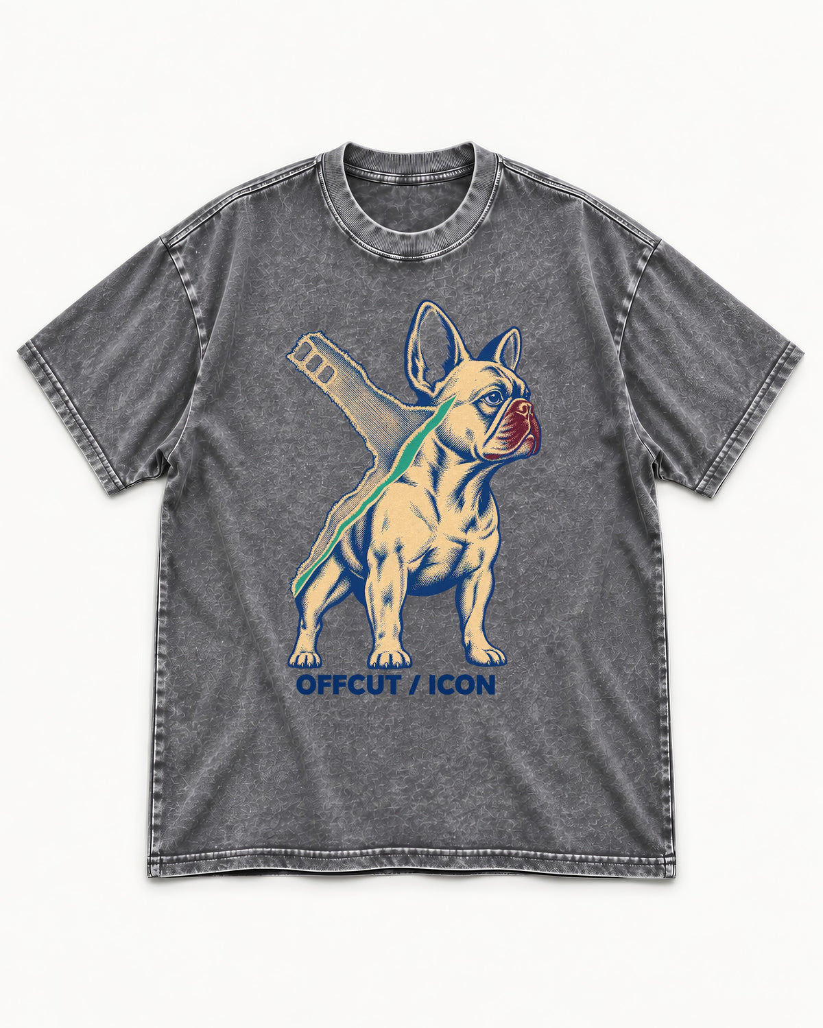 Offcut Frenchie Icon Washed Tee in Gray, flat lay product photo
