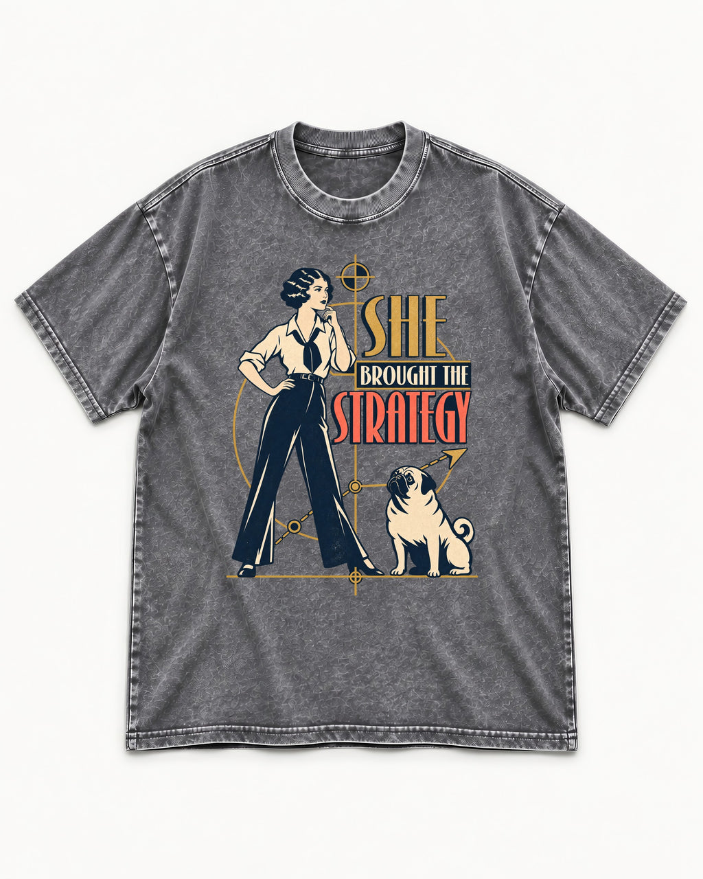 The Pug Strategy Washed Tee in Gray, flat lay product photo