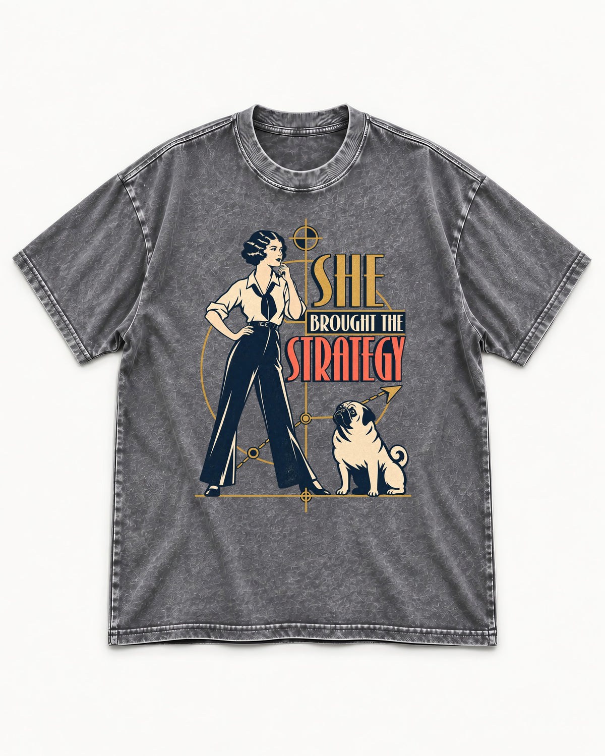 The Pug Strategy Washed Tee in Gray, flat lay product photo
