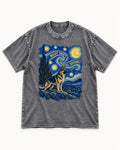 German Shepherd Dog Night Shift Orbital Division Starry Night Washed Tee in Gray, flat lay product photo