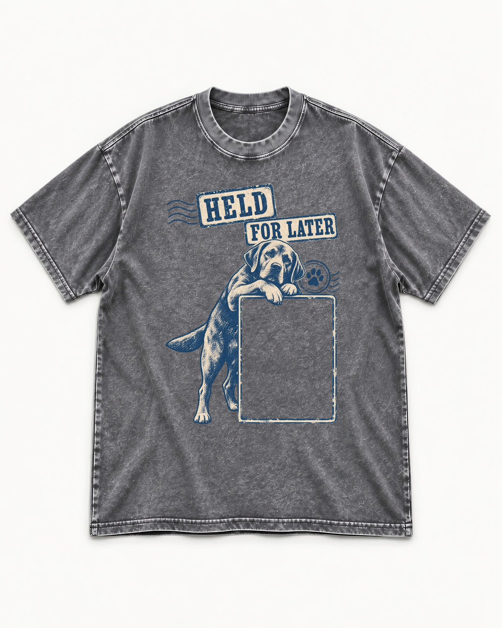 Held for Later Labrador Retriever Washed Tee in Gray, flat lay product photo