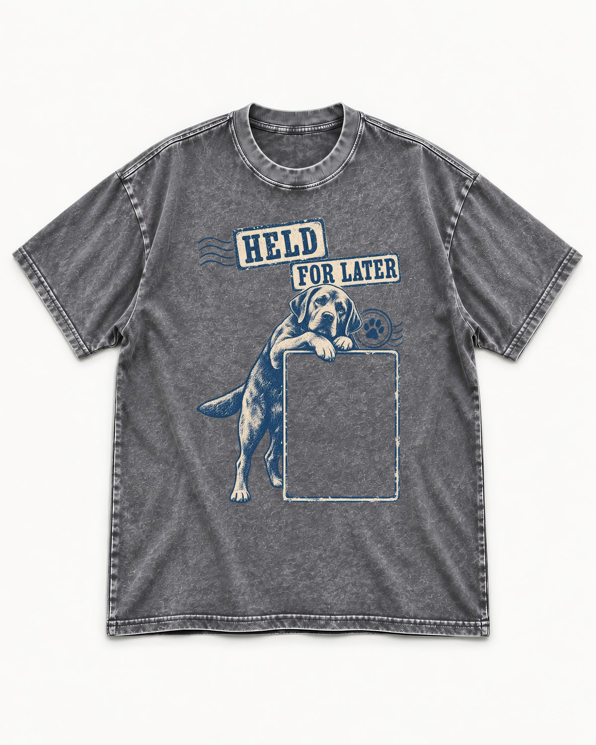 Held for Later Labrador Retriever Washed Tee in Gray, flat lay product photo