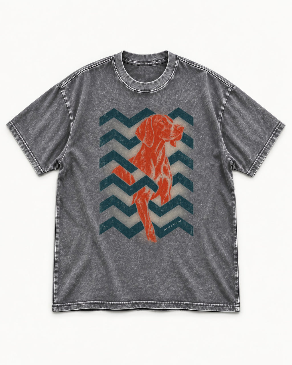 German Shorthaired Pointer Far Is a Feeling Chevron Graphic Washed Tee in Gray, flat lay product photo