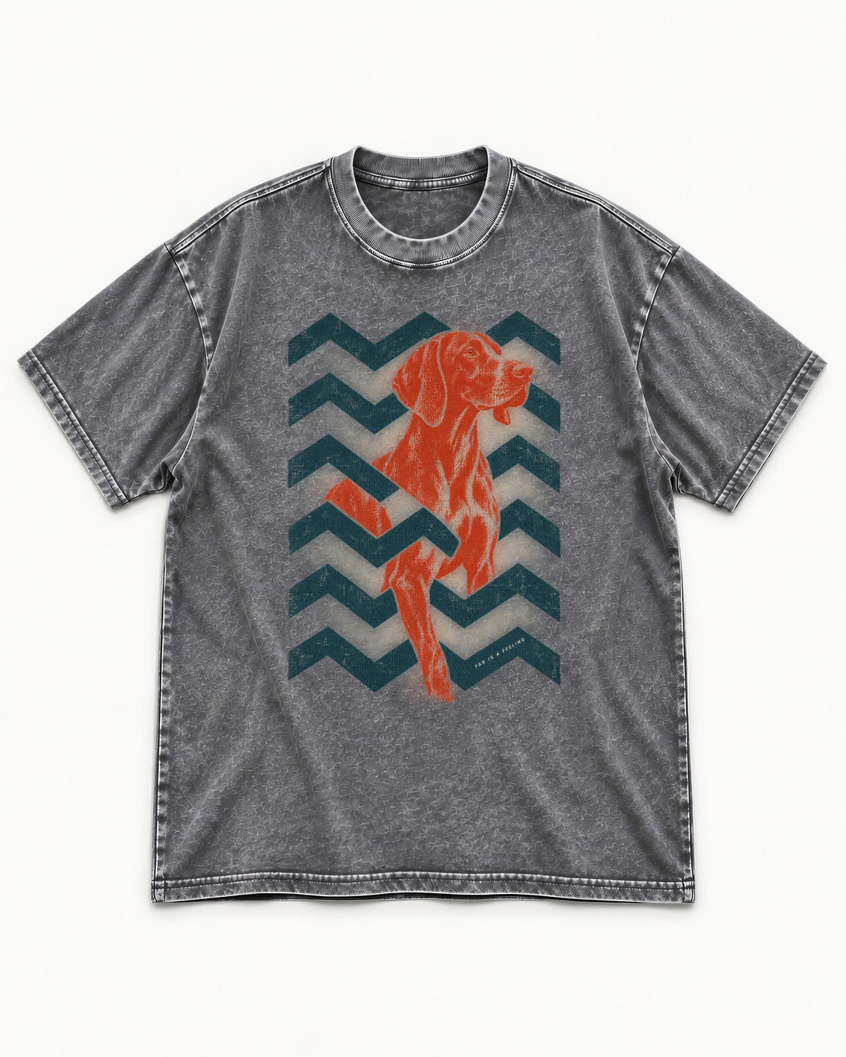 German Shorthaired Pointer Far Is a Feeling Chevron Graphic Washed Tee in Gray, flat lay product photo
