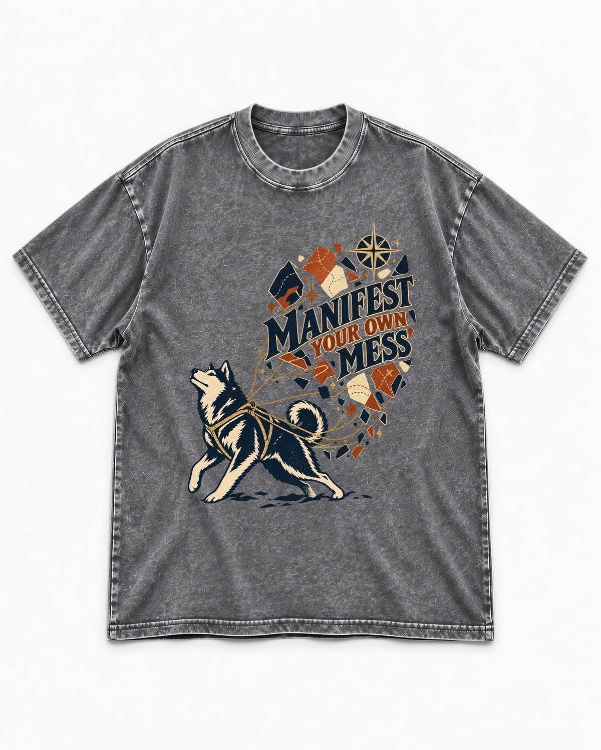 Husky Manifest Your Own Mess Washed Tee in Gray, flat lay product photo