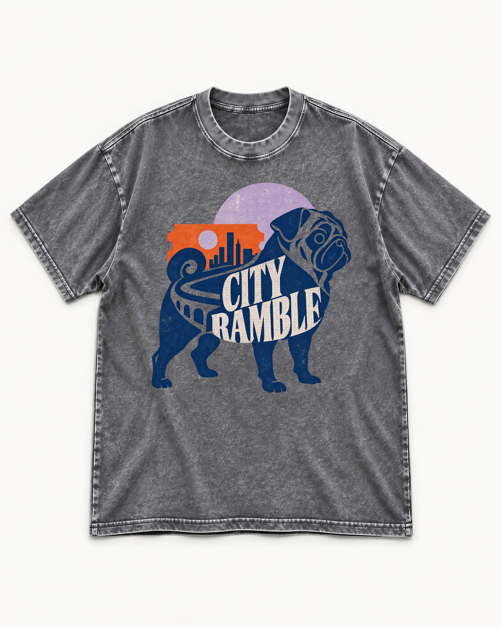 Pug's Big City Ramble Washed Tee in Gray, flat lay product photo