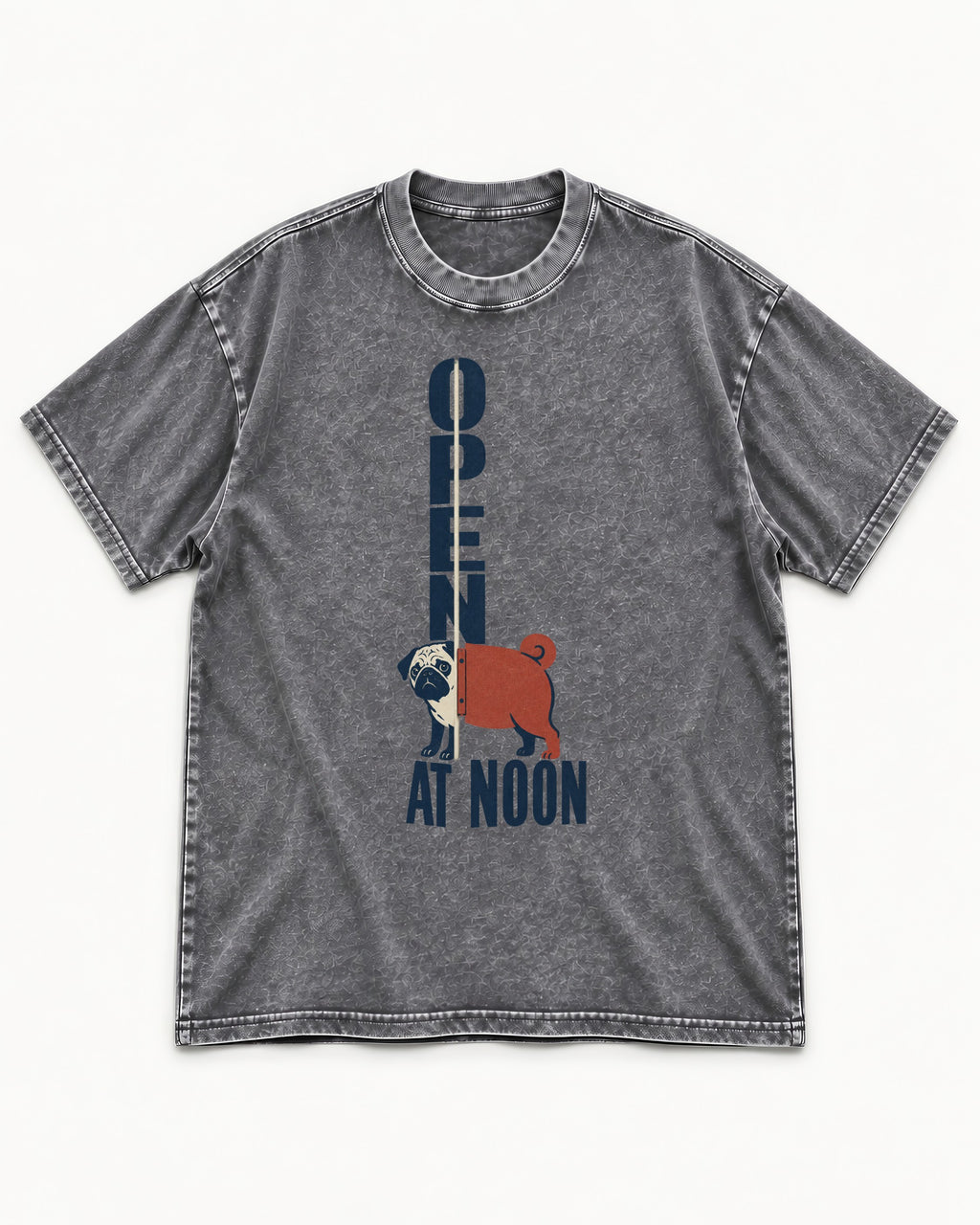 Pug Open at Noon Washed Tee in Gray, flat lay product photo