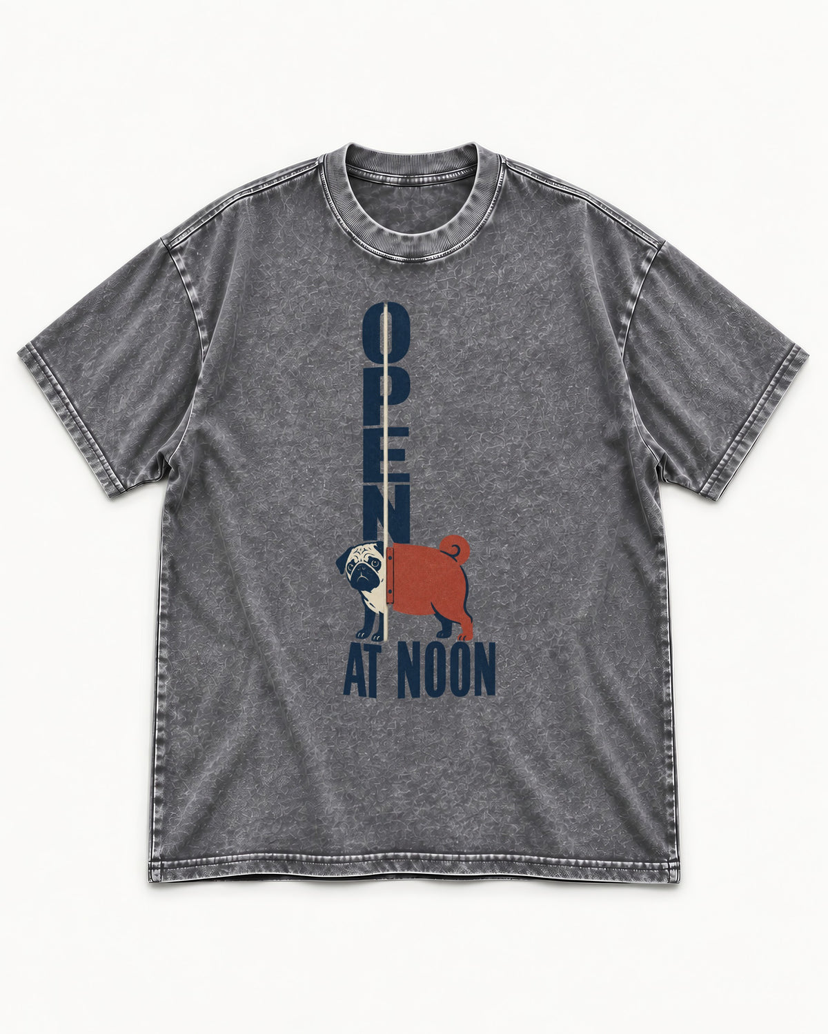 Pug Open at Noon Washed Tee in Gray, flat lay product photo