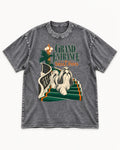 Shih Tzu Grand Entrance Small Paws Staircase Graphic Washed Tee in Gray, flat lay product photo