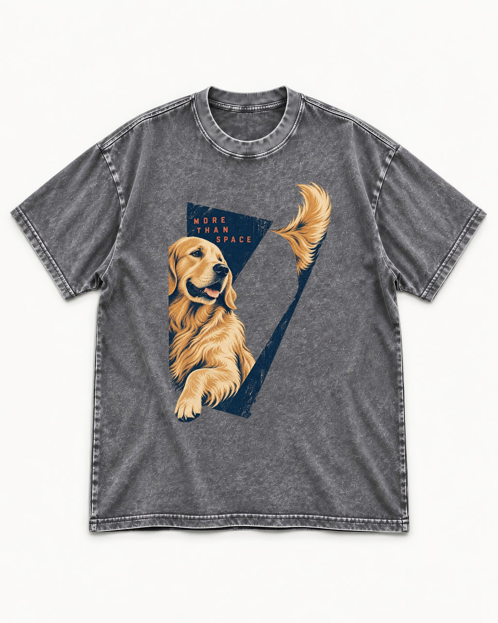 Golden Retriever More Than Space Washed Tee in Gray, flat lay product photo