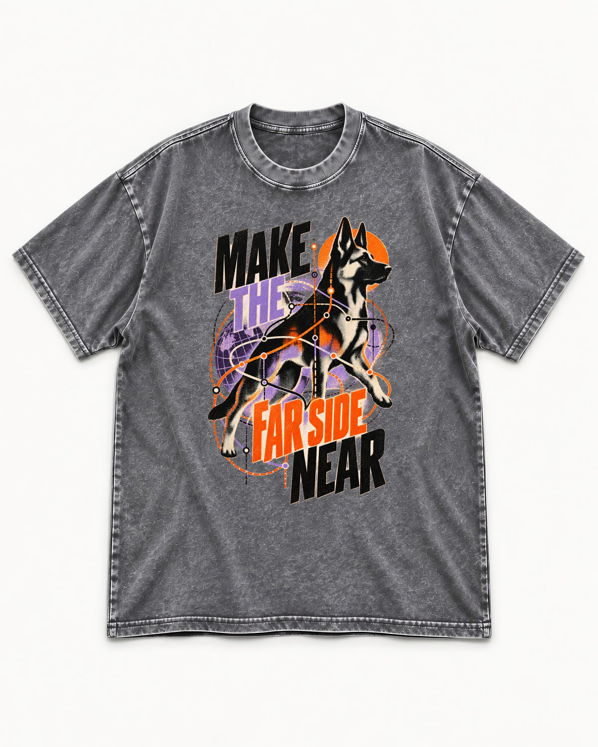 German Shepherd Dog Far Side Near Washed Tee in Gray, flat lay product photo
