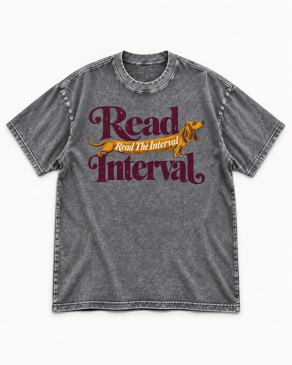 Read the Dachshund Interval Washed Tee in Gray, flat lay product photo