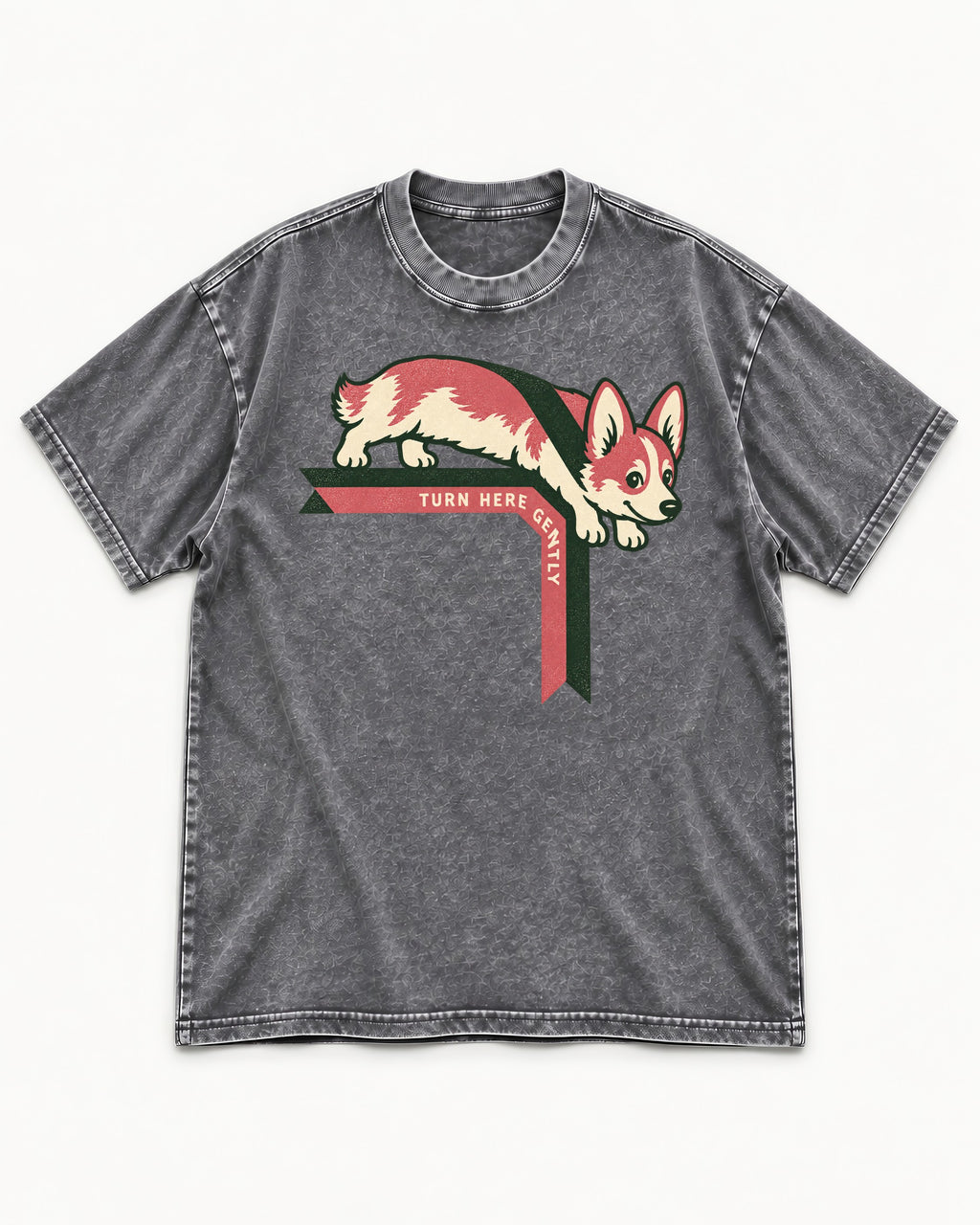 Corgi Turn Here Gently Washed Tee in Gray, flat lay product photo