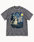 Shih Tzu Sleeping Town Loud Sky Swirling Night Graphic Washed Tee in Gray, flat lay product photo